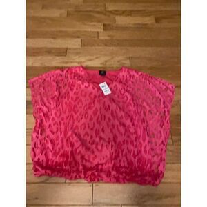 NWT JM Collection women’s pink animal print slit sleeve elastic waist blouse XL